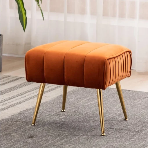 Upholstered Velvet Ottoman with Gold Legs Metal Base for Foot Rest Stool