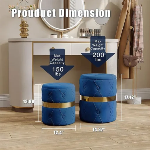 RoyalCraft Round Storage Ottoman Set of 2