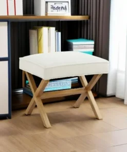 Small Ottoman Foot Rest Mid-Century Modern X Square Polyester Foot Stool
