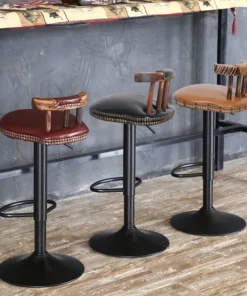 2X Industrial Leather Bar Stools 360°