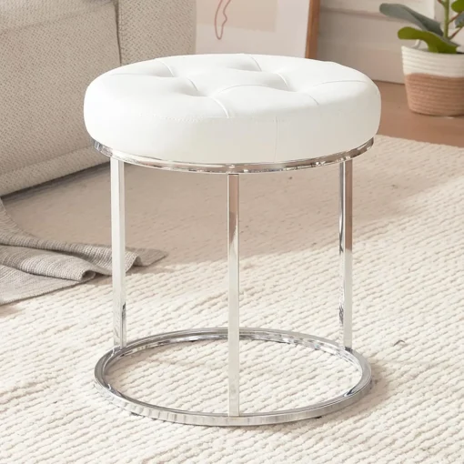 Faux Leather Ottoman Stool, Vanity Chair Button Tufted Footrest Stool